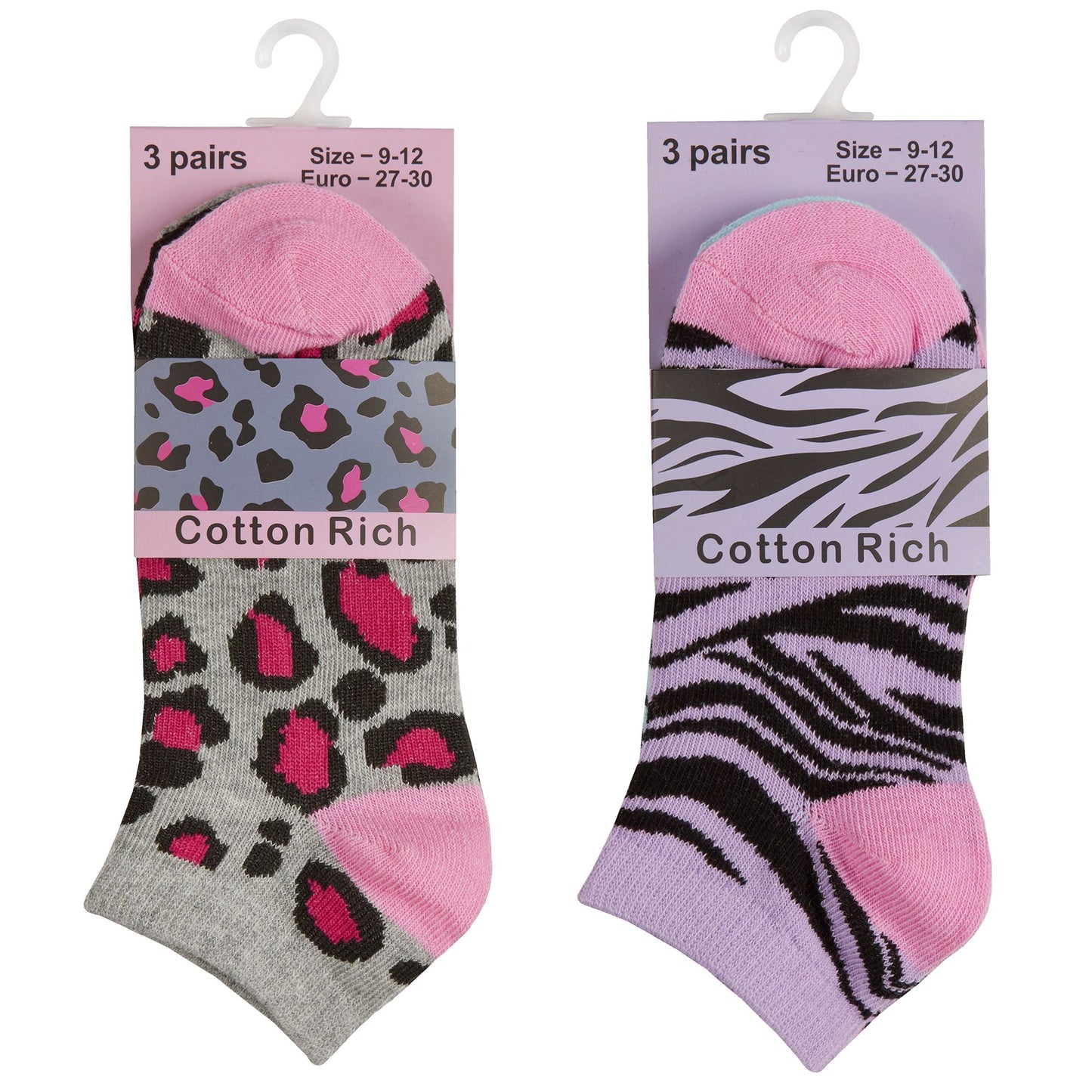 Girls 6 Pairs Animal Print Trainer Socks