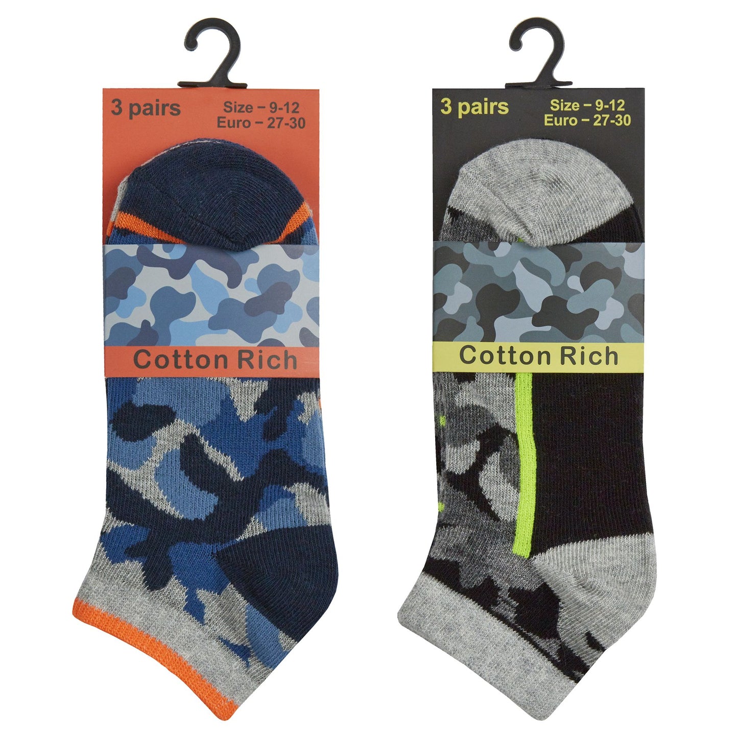 Childrens 6 Pairs Camo Print Trainer Socks