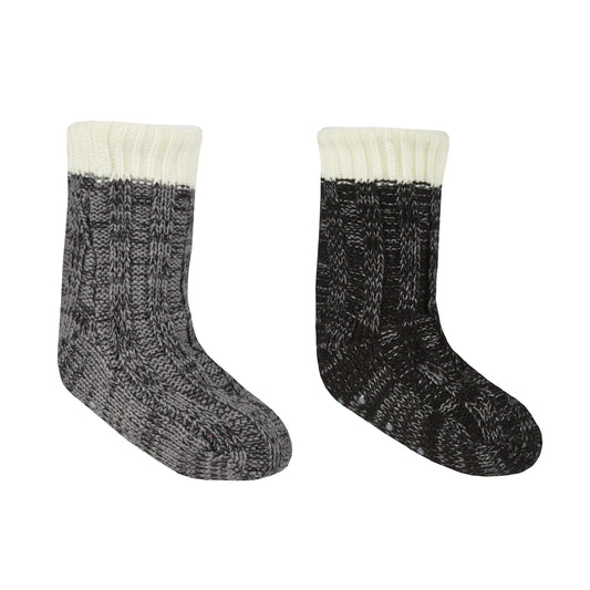 Childrens Chunky Knit Fully Fleece Lined Winter Slipper Socks