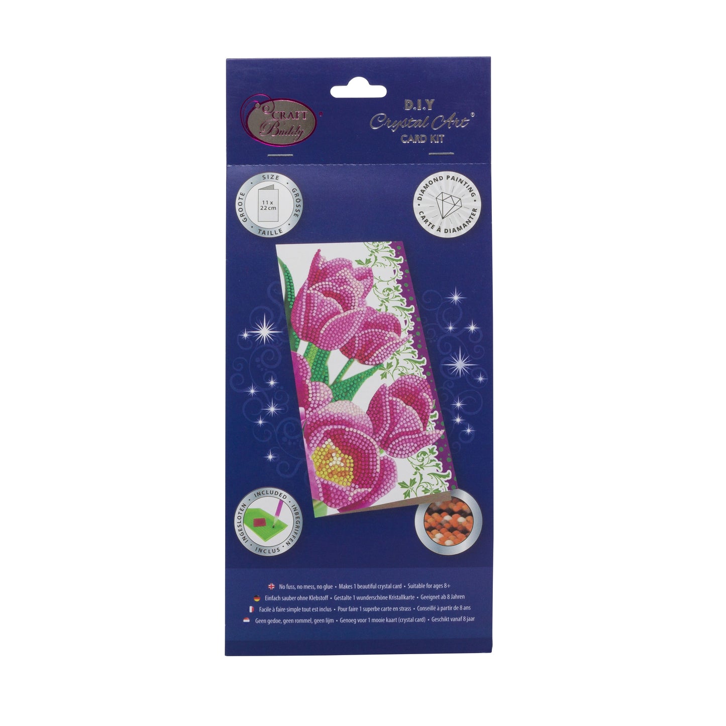 Craft Buddy 18x18cm DIY Crystal Card Kit 11cm x 22cm - Pink Tulips