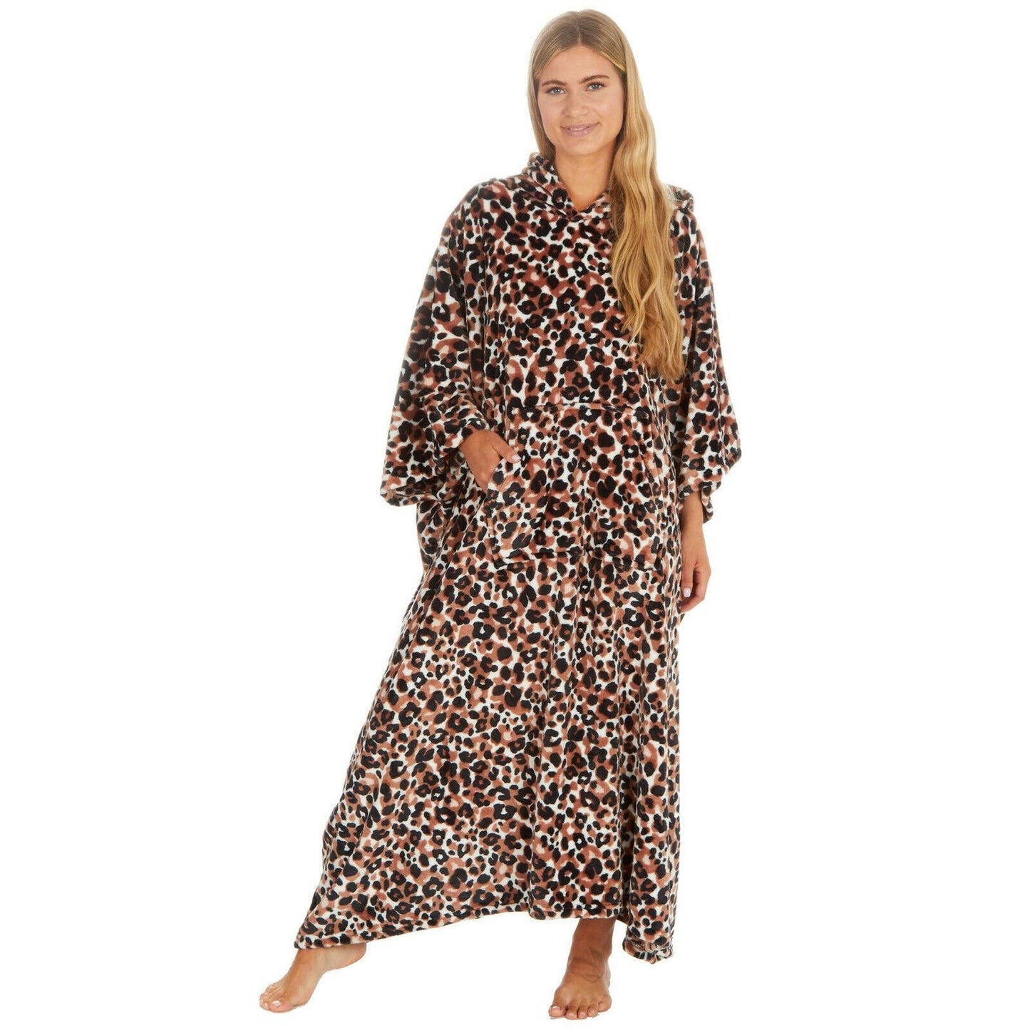 Ladies Long Hooded Fleece Poncho / Wearable Blanket