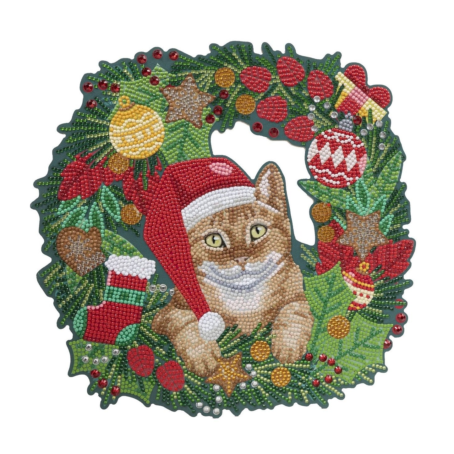 Craft Buddy 30cm Crystal Art Wreath Kit ~ Cat Christmas