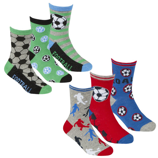 Childrens 6 Pairs Football Design Cotton Rich Socks