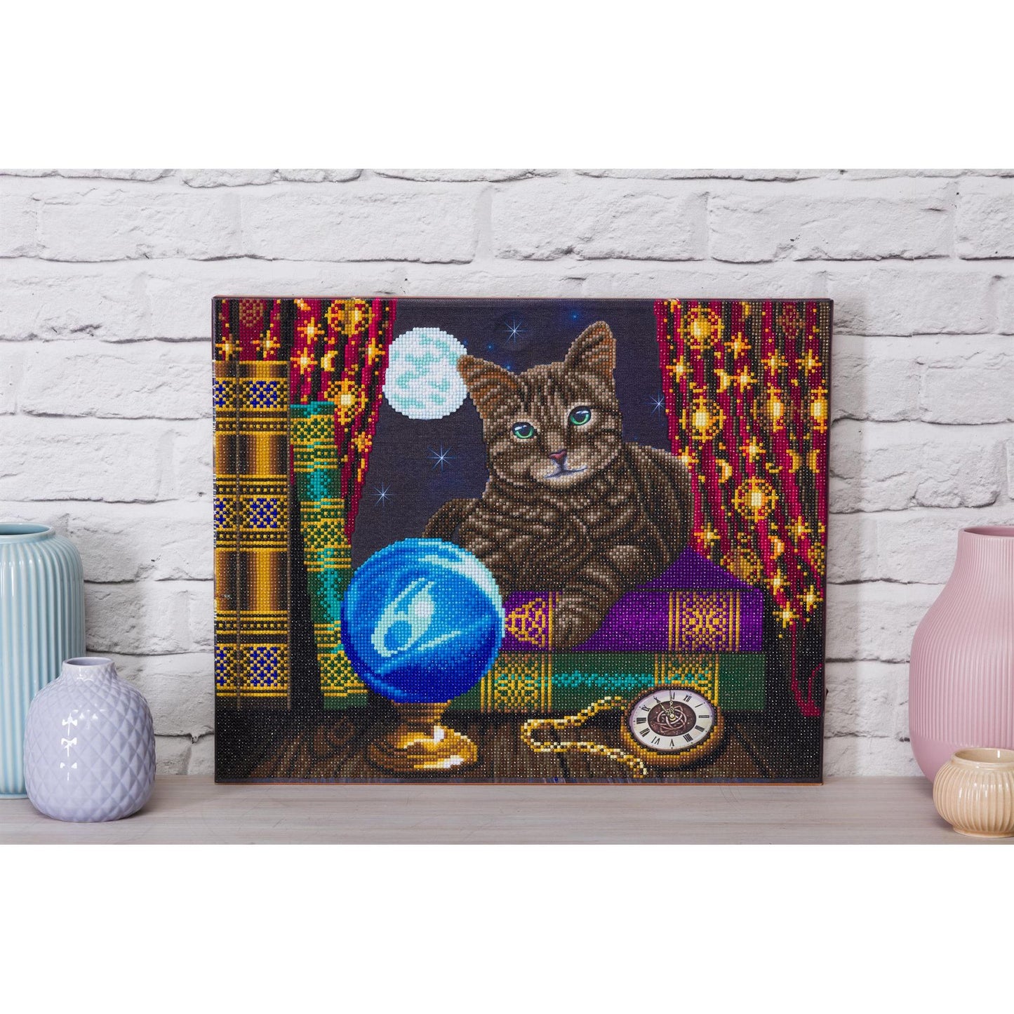 Craft Buddy 40cm x 50cm Crystal Art Kit with LED Lights - The Fortune Teller Cat