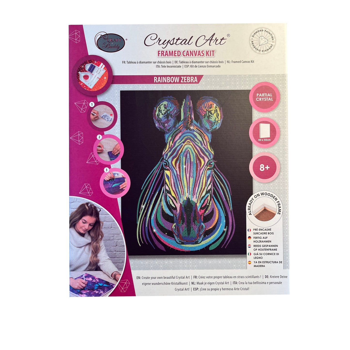 Craft Buddy Partial Crystal Mounted Crystal Art Kit 40cm x 50cm - Rainbow Zebra