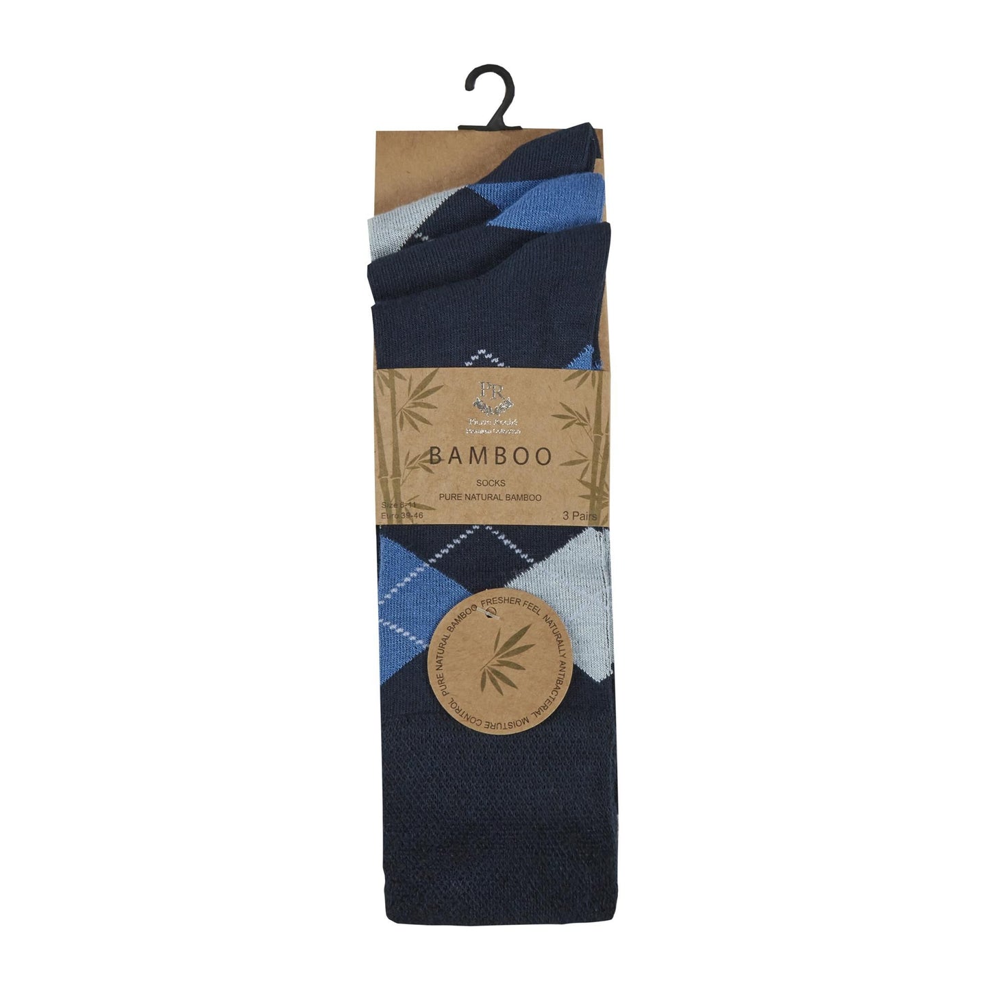 Mens 3 Pack of Argyle Design Non Elastic Bamboo Socks