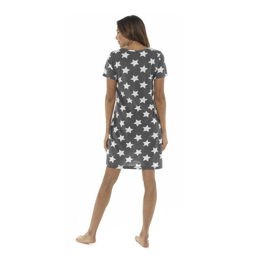 Ladies Jersey Grey Star Print Nightdress ~ S-XL