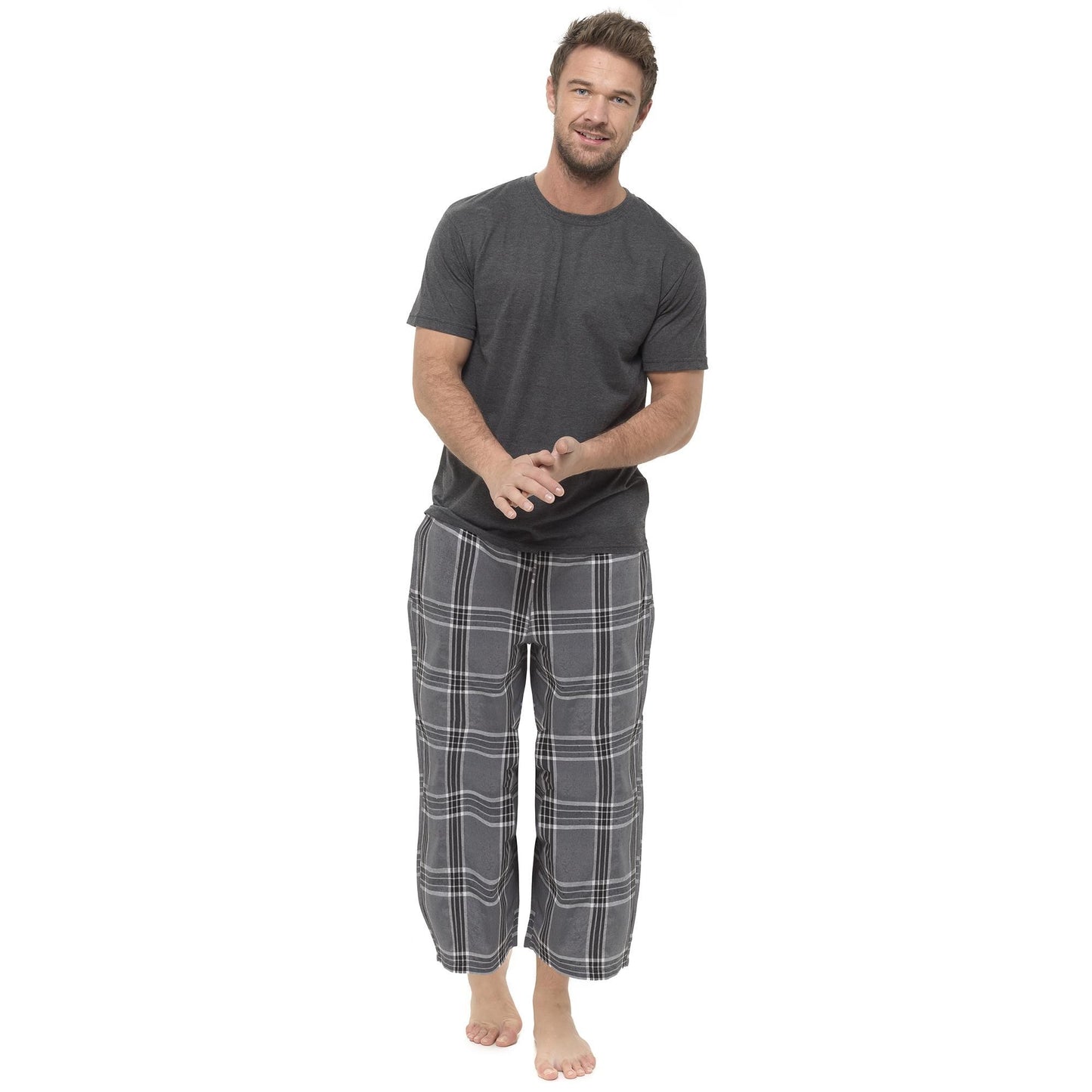 Mens Short Sleeve T Shirt and Checked Bottoms Pyjama Set ~ M-2XL