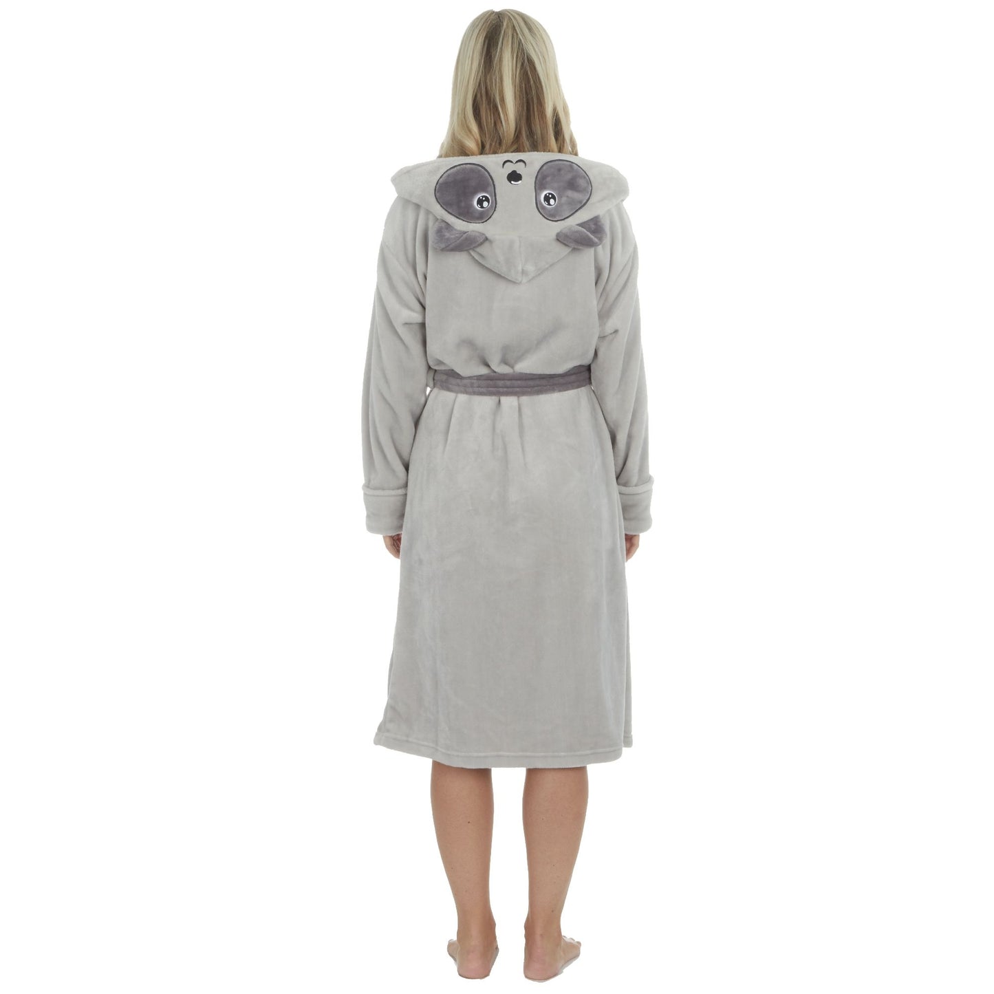 Ladies Fleece Dressing Gown with Panda Design Hood ~ S-XL