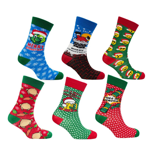 Mens 6 Pack Novelty Christmas Socks