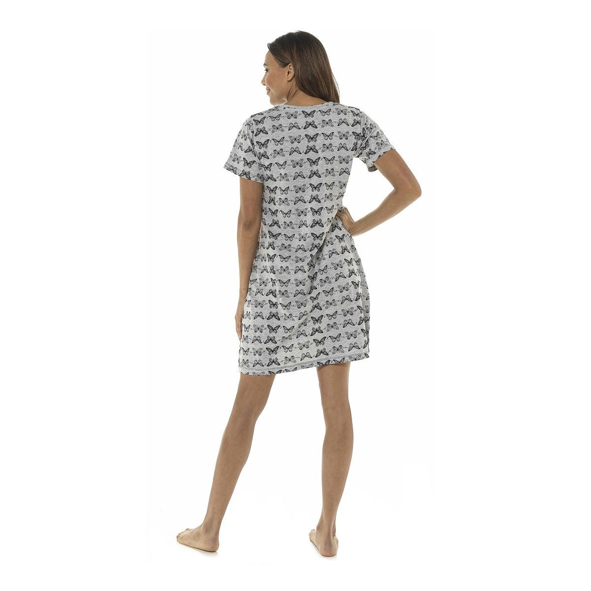 Ladies Grey Nightdress with Butterfly Print ~ S-XL