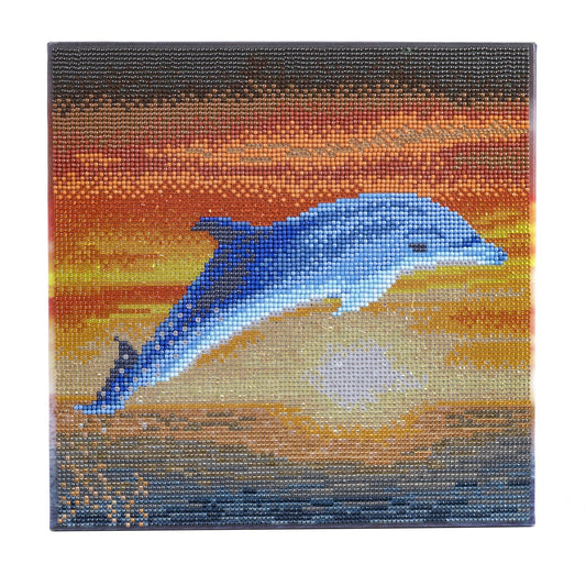 Craft Buddy 30cm x 30cm Mounted Crystal Art Kit - Full Crystal - Dolphin Sunrise