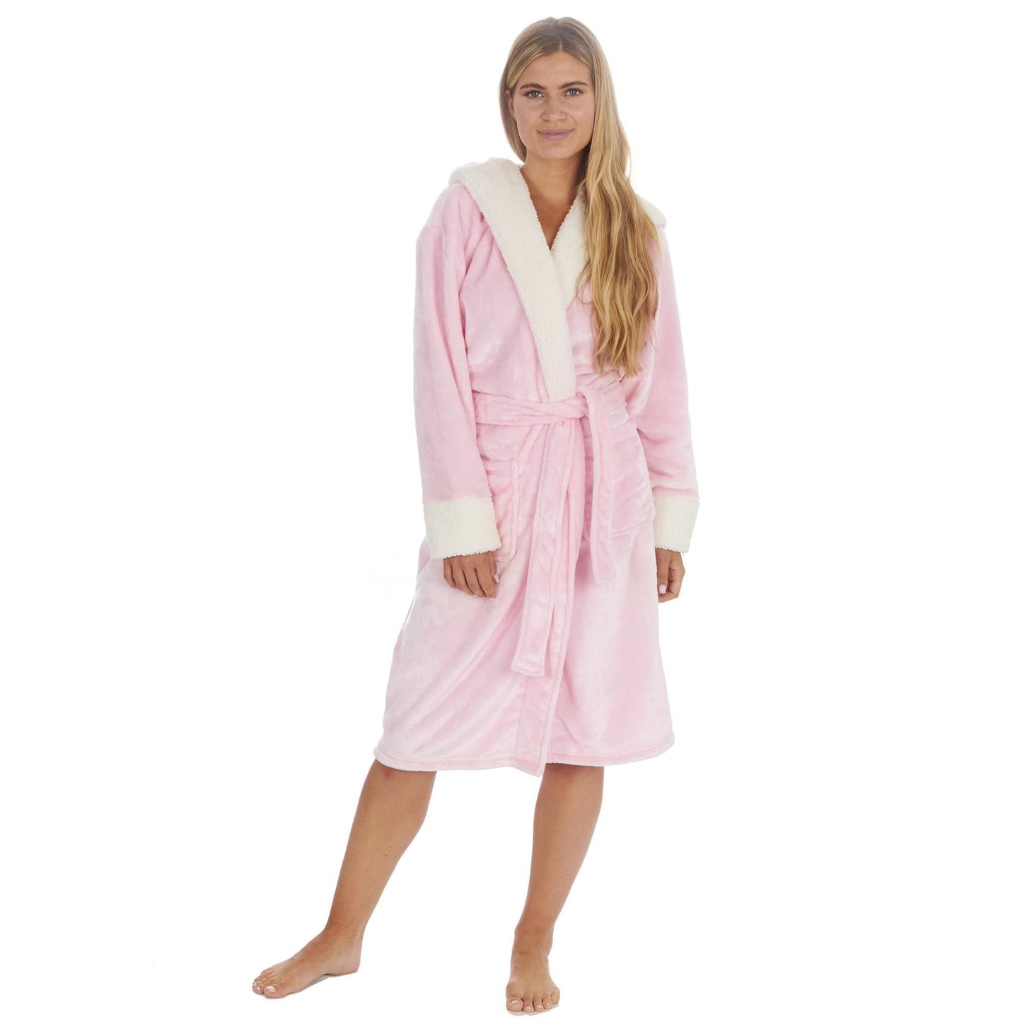 Ladies Soft Shimmer Effect Fleece Dressing Gown with Borg Fleece Trim ~ S-XL