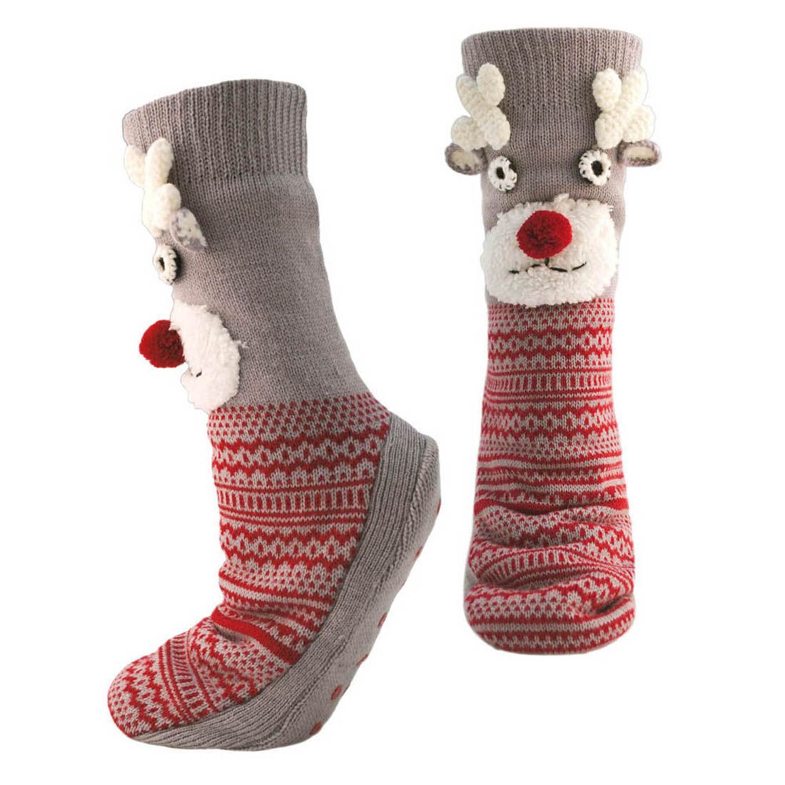 Ladies Long Knitted Christmas Slipper Socks