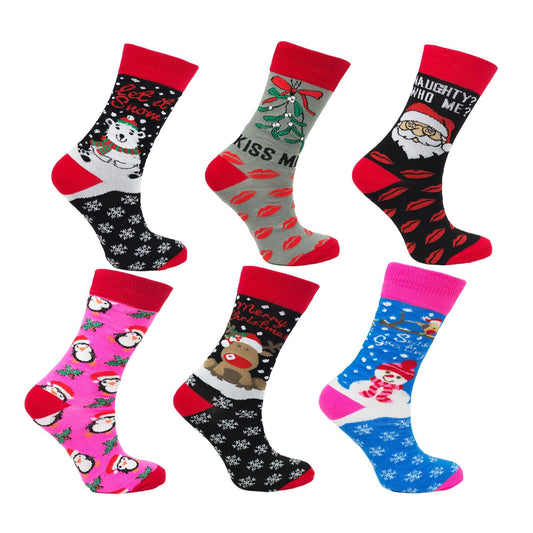 Ladies 6 Pack Novelty Christmas Socks