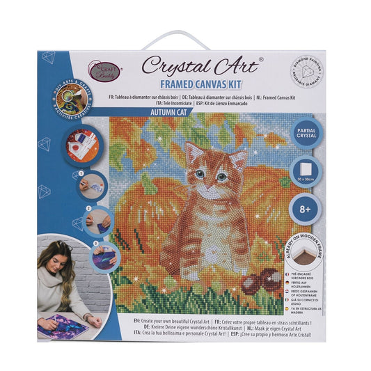 Autumn Cat - Craft Buddy 30cm x 30cm Mounted Crystal Art Kit - Partial Crystal Kit