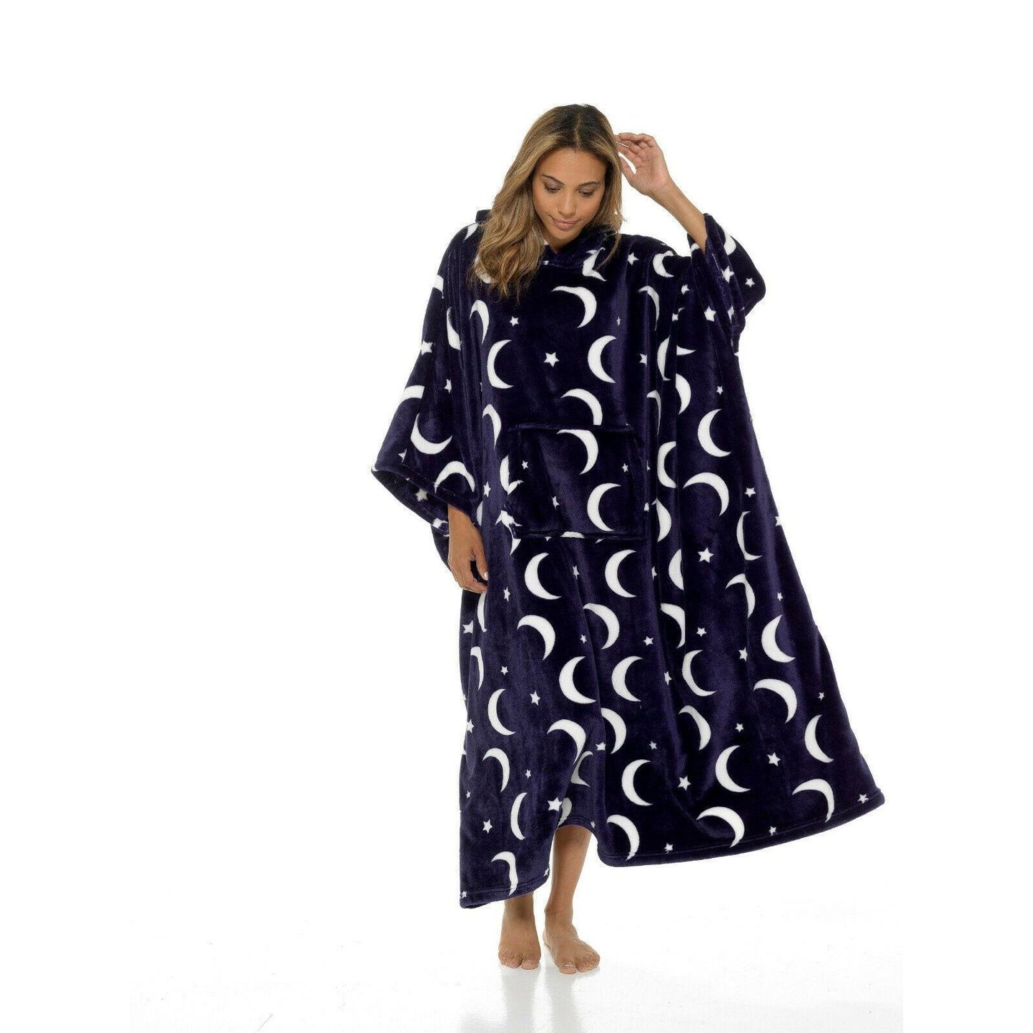 Ladies Soft Luxury Moon & Star Long Hooded Fleece Poncho ~ One Size