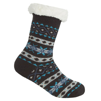 Childrens Fairisle Fully Fleece Lined Winter Slipper Socks