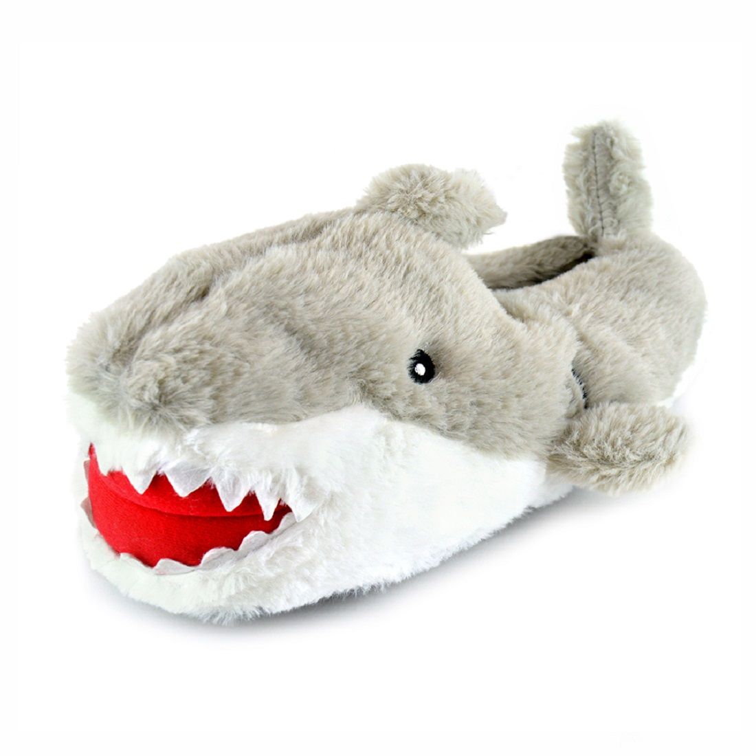 Boys Plush Grey Shark Slippers ~ UK 9-3