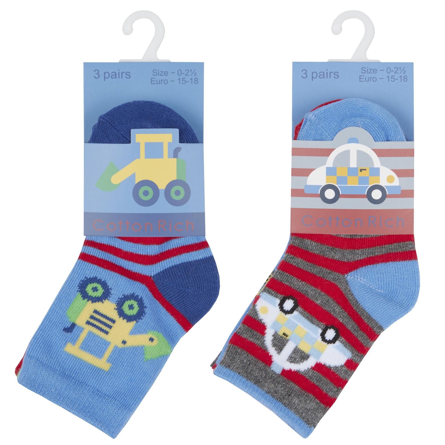 Babies 3 Pack of Cotton Rich Car or Digger Socks