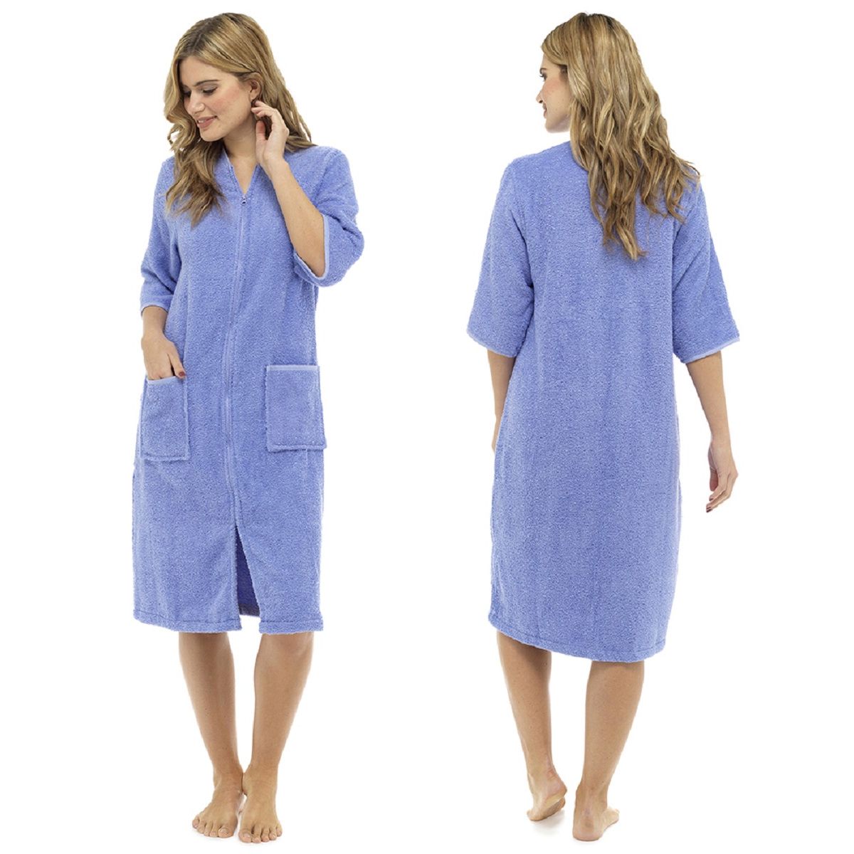 Ladies Cotton Terry Zip Front Gown ~ S-XL